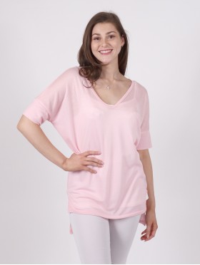 Breathable V Neck High-Low Short Sleeved Loose Top